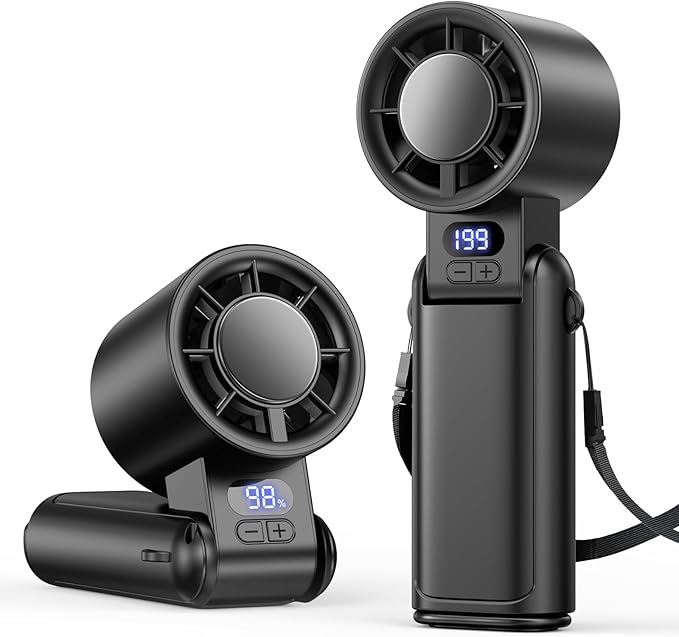 Deyhoc Portable Handheld Turbo Fan, 1-199 Speed Stepless Adjustable with LED Display, 3 IN 1 Pocket Design Mini Fans for I...