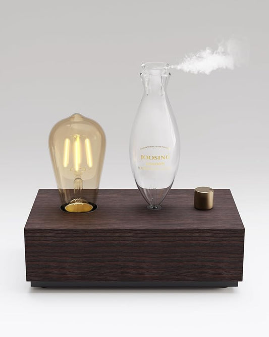 Glass Essential Oil Diffuser with Natural Wood Base, Waterless Aromatherapy Diffusers with Bulb, 3 Color Light Aroma Nebul...