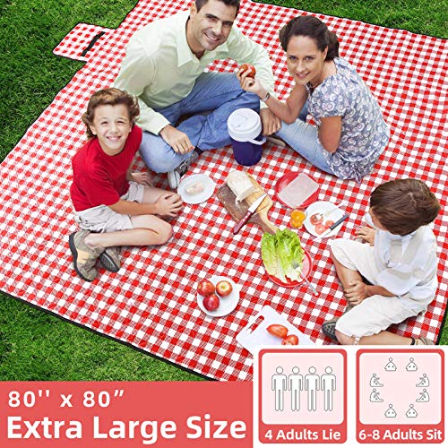 ZAZE Picnic Blanket Extra Large Waterproof, 80''x80''Checkered Picnic Blankets Beach, Outdoor, Camping on Grass Accessorie...
