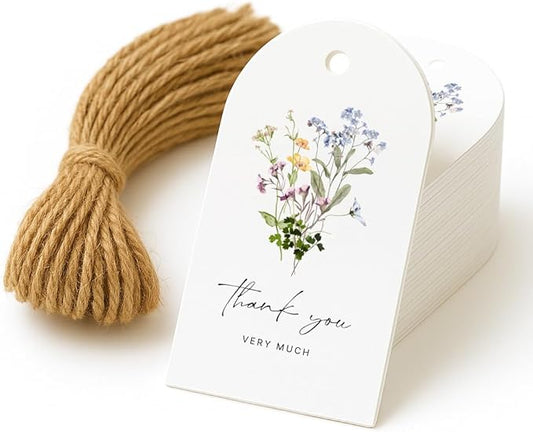50 Thank You Gift Tags with String Attached, Small Thank You for Celebrating with Us Gift Bag Tags for Presents and Person...
