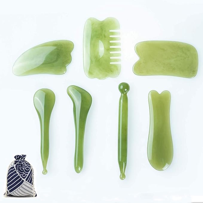 YUYONGTANG 7 Pieces Gua Sha Scraping Massage Tool,Natural Resin GuaSha Tool Massage Tools Set for Face Back and Neck Relea...