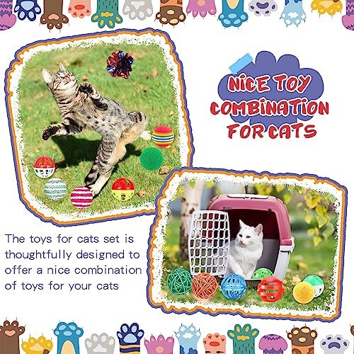 Lenwen 100 Pcs Cat Toys Set Bulk Cat Fur Mice Toys Variety Plastic Ball with Bell Furry Pompom Rattle Mouse Assorted Inter...