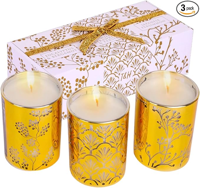Aromatherapy Candle Gift Set of 3 Scented Candles | Strawberry Parsley, Persimmon, Eucalyptus Bergamot Soy Candles Set, Go...