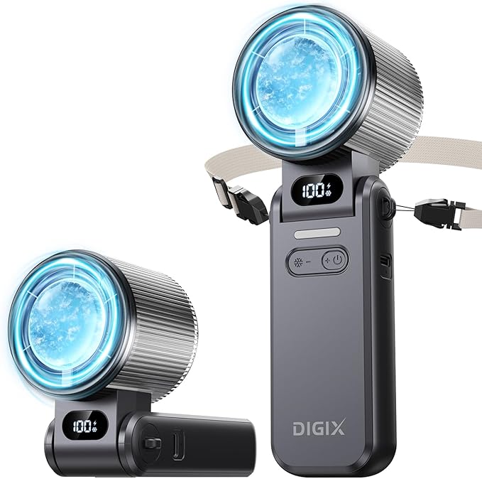 DIGIX Portable Handheld Turbo Fan with Ice Cooling, Rechargeable Personal Fan, Up to 15Hrs Cooling, 100 Speeds 25000RPM Po...