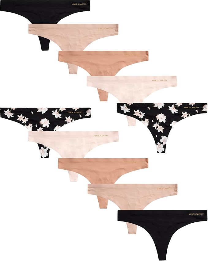 Vince Camuto Women's Thong Underwear - 5 Pack/10 Pack Ultra Soft & Sexy Lingerie - Breathable Panties for Women, Size X-La...