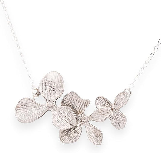 HotMixCold Elegant Dainty Trio Orchid Flower Necklace Available in Silver, Gold or Rose Gold