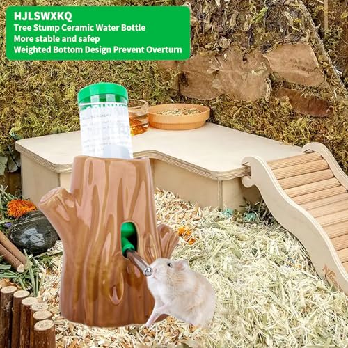 HJLSWXKQ Stump-Shaped Ceramic Hamster Water Bottle - Leak Proof Small Animal Waterer with Bracket, 4.27oz(125ML) for Syria...