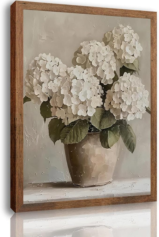 White Hydrangea Wall Art Vintage Farmhouse Flowers Wall Decor Floral Canvas Oil Painting Style Nature Botanical Aesthetic ...