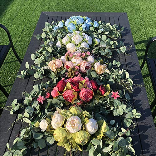 H&S BRIDAL Wedding Arch Flowers, 30 Inch Rustic Artificial Floral Swag for Door Lintel, Green Leaves Rose Peony Sunflowers...