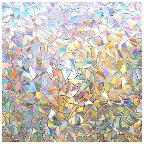 rabbitgoo Window Privacy Film Rainbow Film Decorative Window Sticker, 3D Static Stained Glass Cling Tint for Home Heat Con...