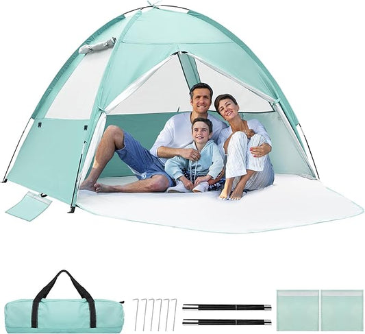 NHOWIN Beach Tent for 3-4 Person, Large Easy Setup Beach Shade Canopy with UPF 50＋ UV Protection, Portable Shade Tent with...