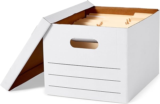 Amazon Basics Storage/Filing Boxes with Lift-Off Lid, Letter/Legal Size, Collapsible, Tape-Free Assembly, White, 16.2" L x...