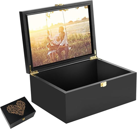 EVA murmure Larger Wooden Memory Keepsake Boxes With Hinged Lids and a photo frame inside the lid - Decorative Storage Box...