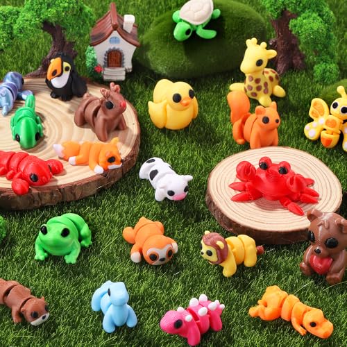 JOICEE 50 Pcs Mini 3D Printed Animal Figurines Set, Articulated Flexible Fidget Toys Cute Desk Pets Decor for Kids Party F...