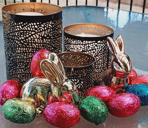 Lazy Gifts Set of 3 Black and Gold Metal Candle Holders – Decorative Tabletop Candle Holder Set for Pillar, Votive & Teali...