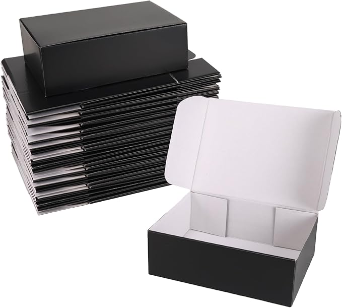 Wtrgas Black 12x9x4 Shipping Boxes Set of 25, Corrugated Cardboard Mailer Boxes for Small Business Shipping, for Modern Bu...