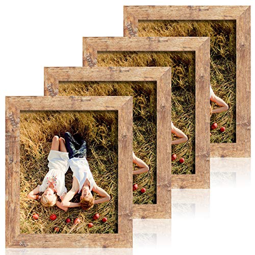 iRahmen 8x10 Picture Frame Set of 4, High Definition Real Glass Rustic Brown Frame, 8 x 10 Wood Photo Frames for Desktop D...