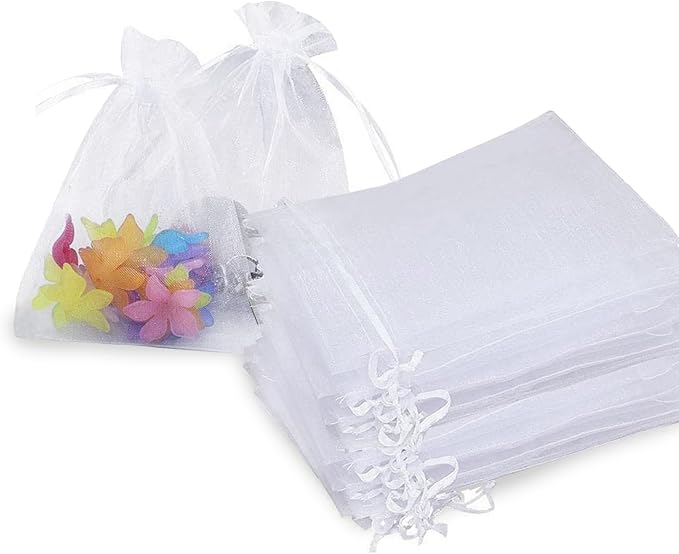 Stratalife Organza Bags 5x7 Drawstring Baggies 100 Pcs Small Mesh Jewelry Pouches Party Favor Goodie Bags for Wedding Tull...