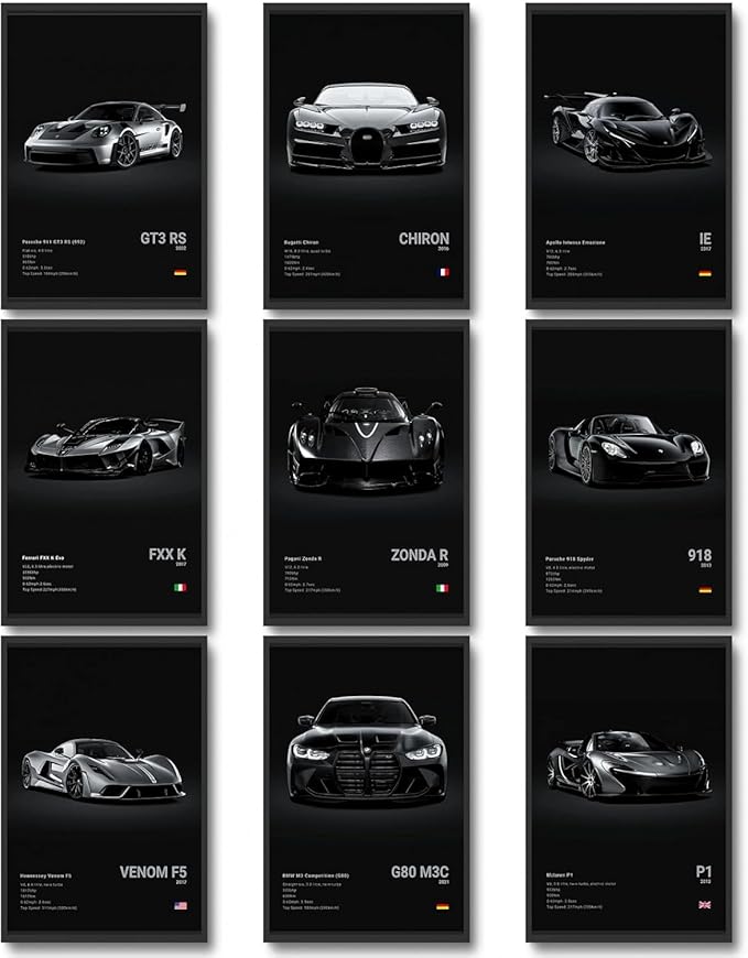 CSLGQGV Car Poster Vintage Racing Car Wall Art Supercar Canvas Prints Painting For Men Room Pictures Guys Dorm Room Aesthe...