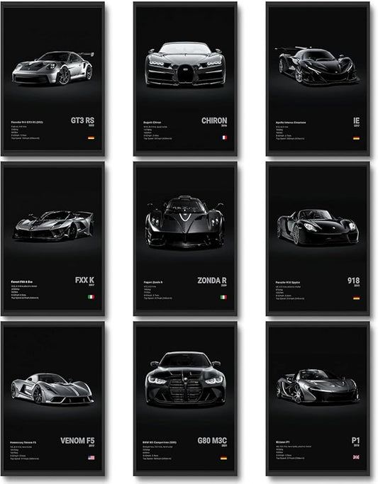 CSLGQGV Car Poster Vintage Racing Car Wall Art Supercar Canvas Prints Painting For Men Room Pictures Guys Dorm Room Aesthe...