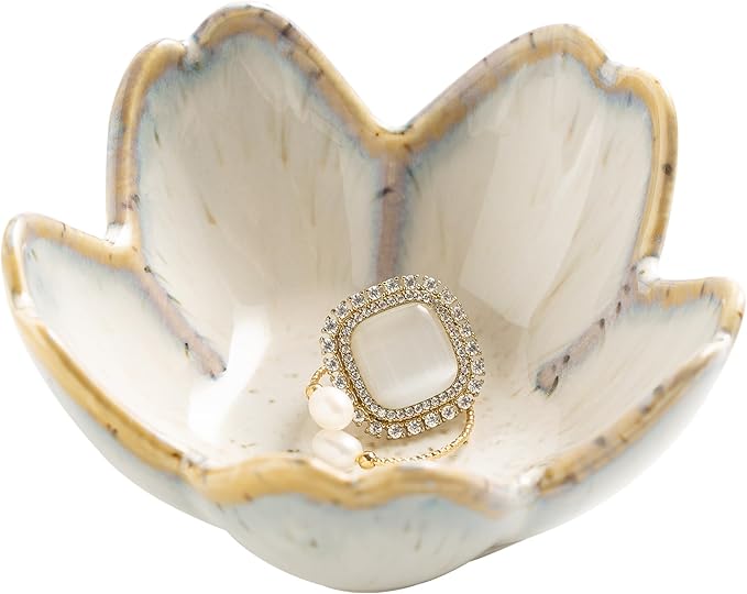 Flower Ring Holder Dish, Ceramic Jewelry Tray Dish, Small Trinket Dish, Jewelry Plate Bowl, Cute Jewlery Ring Holder Dish,...