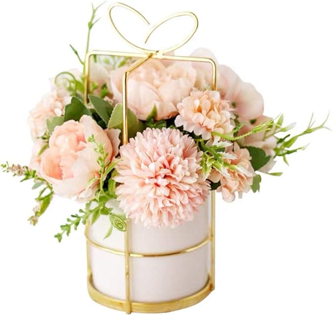 KIRIFLY Fake Artificial Flowers in Vase Faux Peony Silk Hydrangea Flower Centerpieces Décor for Wedding Table Decoration(P...