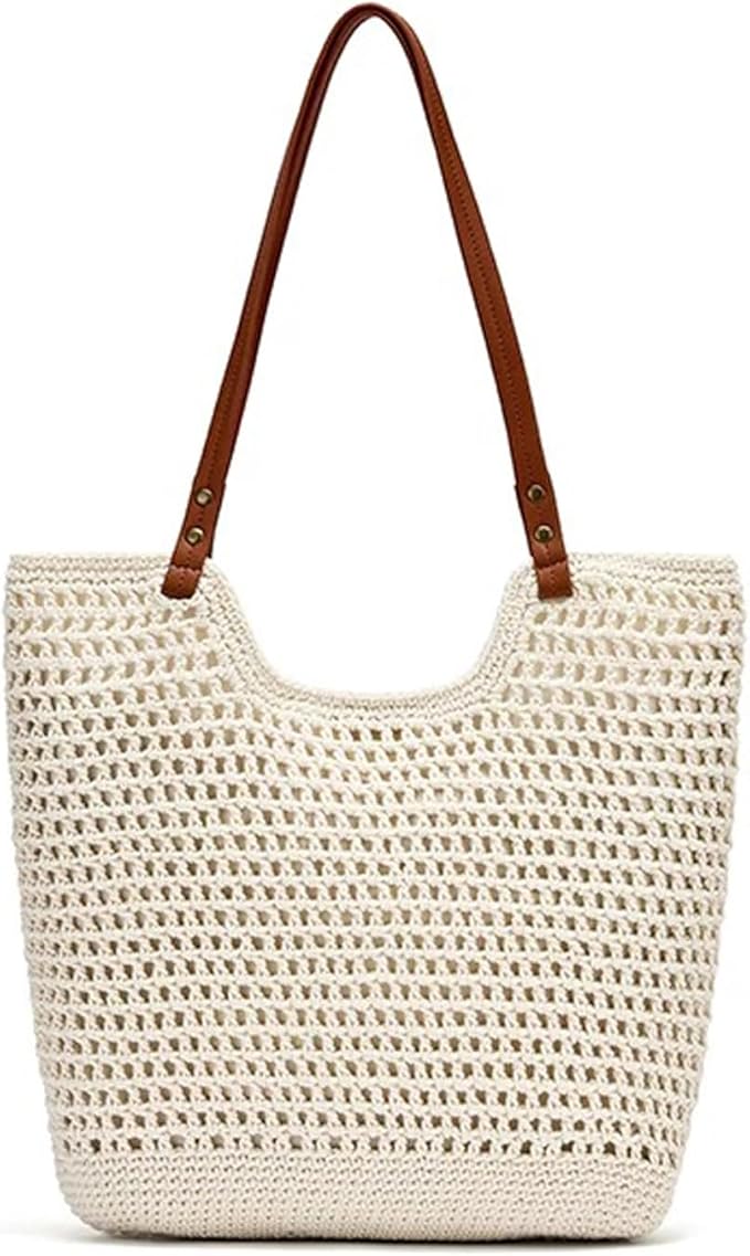 Bototack Crochet Beach Bag for Women - Summer Mesh Beach Tote Bag Boho Woven Purse Shoulder Handbags for Vacation Travel