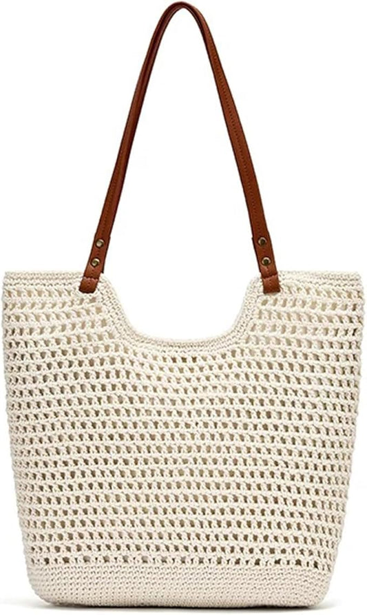 Bototack Crochet Beach Bag for Women - Summer Mesh Beach Tote Bag Boho Woven Purse Shoulder Handbags for Vacation Travel