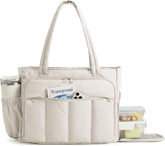 BAGSMART Tote Bag for Women, Teacher Tote with Insulated Compartment, Large Puffer Work Tote Handbags for Work