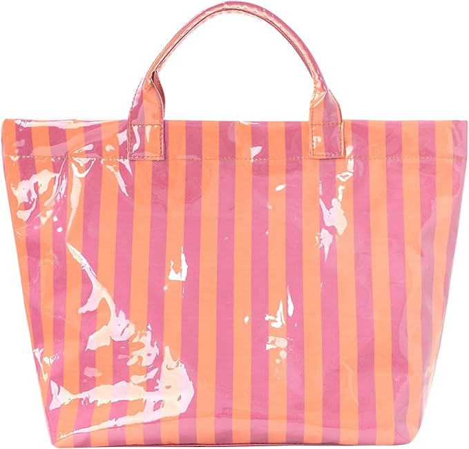 JQWYGB Striped PVC Tote Bag Large Glossy Striped Handbags Waterproof Top Handle Bag Plastic Tote Handbag Beach Travel Work