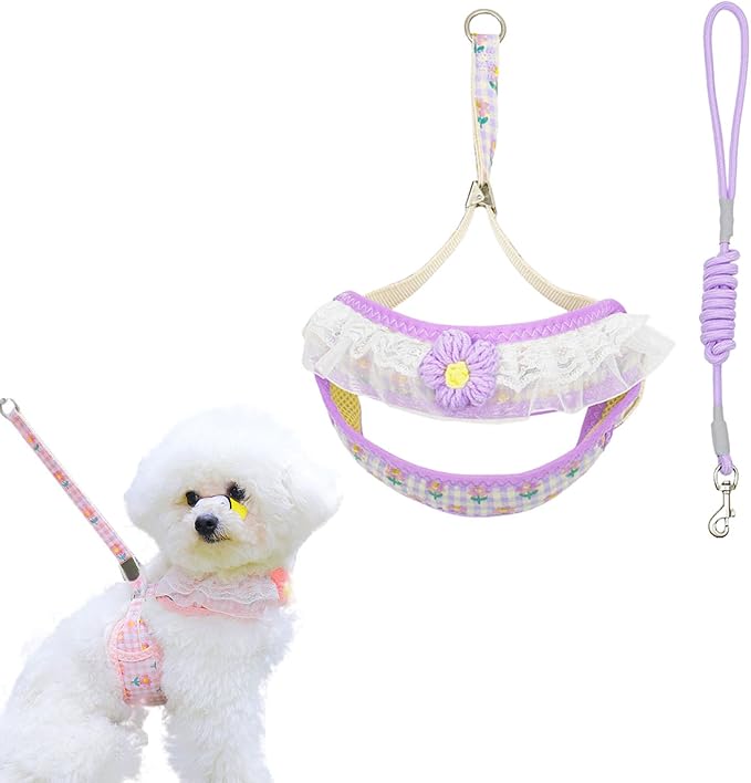 Cat Harness Collar and Leash Set, Sweet Lace Floral Kitten Collar, Escape Proof Puppy Chest Harness, Adjustable Cute Harne...