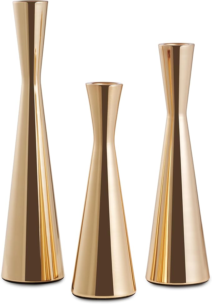CappyBliss 3PCS Taper Candle Holders Set, Gold Vintage Candlesticks for 3/4 Inch Candles with Wedding Dining Table Centerp...