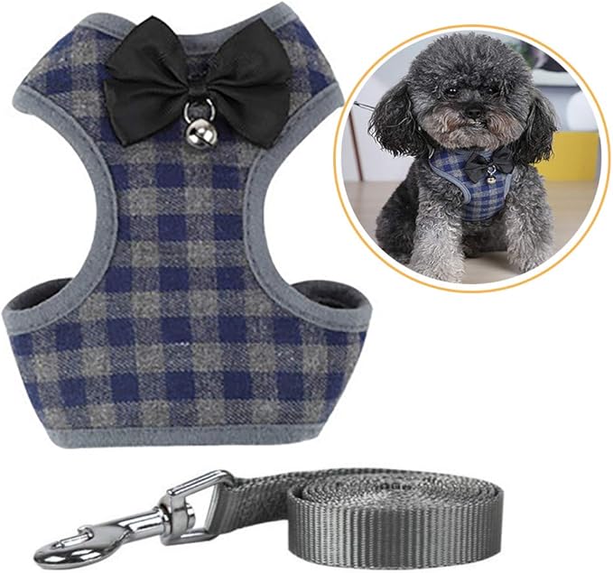 Dog Harness and Leash Set, Soft Mesh No Pull Dog Cat Harness Vest with Bowtie Bell for Small Dogs Puppy and Cats Outdoor T...