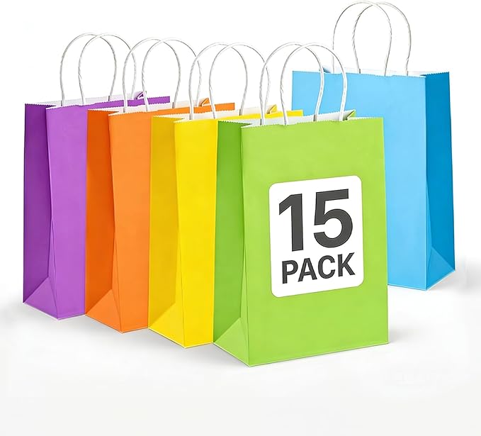 MAQIHAN Gift Bags With Handles - 15 Pcs Gift Bag Bulk Paper Bag Goody Bags Kraft Paper Bags Party Favor Bags Small Bag for...