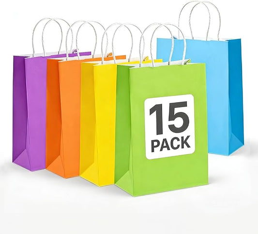 MAQIHAN Gift Bags With Handles - 15 Pcs Gift Bag Bulk Paper Bag Goody Bags Kraft Paper Bags Party Favor Bags Small Bag for...