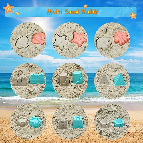 RACPNEL Beach Toys Sand Set for Kids, Collapsible Bucket and Shovels with Mesh Bag, Molds, Flags, Sandbox Kids Toddlers, T...