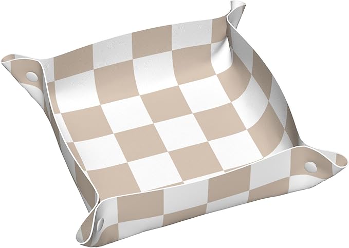 Checkered Jewelry Tray, PU Leather Cute Aesthetic Checkered Room Decor Preppy Accessories for Teen Girls Women, 8 Inches