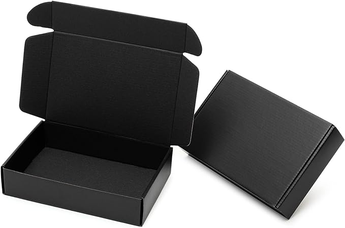 Mcfleet 9x6x2" Black Shipping Boxes - 24 Pack Corrugated Cardboard Mailing Box Packaging for Small Business - Tab Locking ...