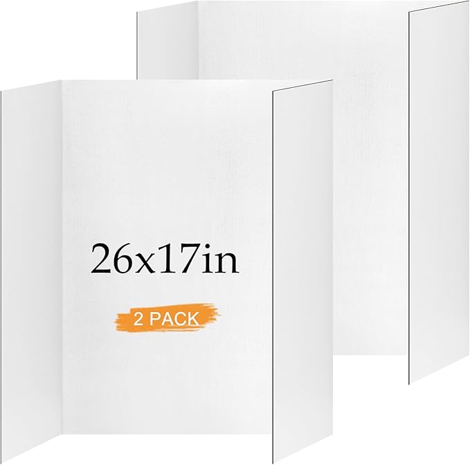 2 Pack Small Trifold Poster Board 26" x 17", White Corrugated Project Boards for Science Fairs, School Projects and Event ...