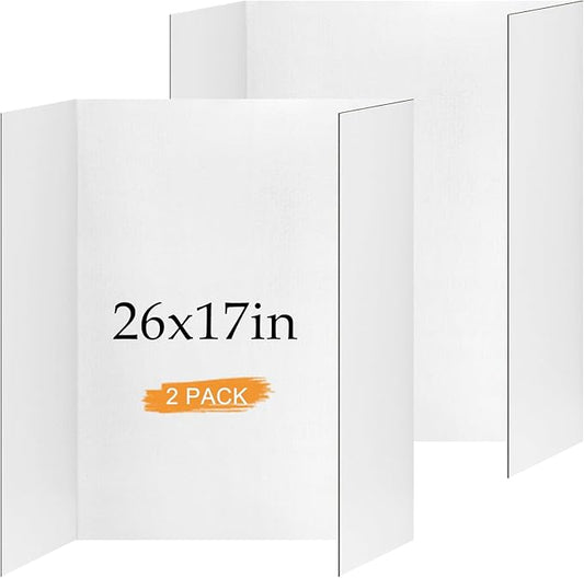 2 Pack Small Trifold Poster Board 26" x 17", White Corrugated Project Boards for Science Fairs, School Projects and Event ...