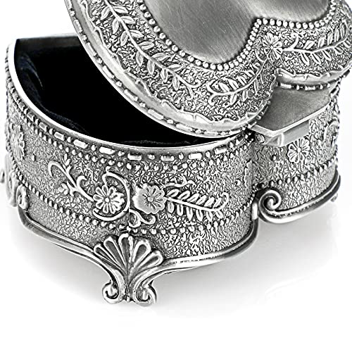 Hipiwe Vintage Heart Shape Jewelry Box - Antique Ring/Earrings/Necklace Storage Organizer Case, Metal Treasure Chest Trink...