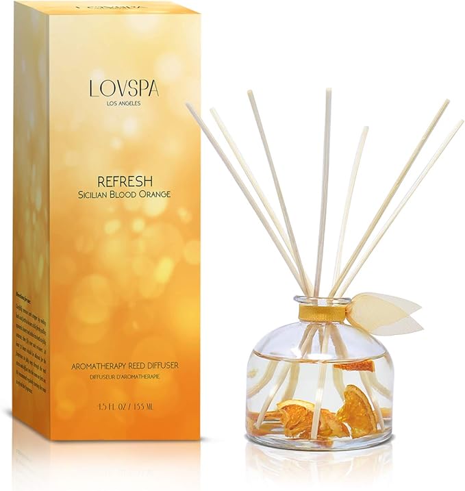LOVSPA Reed Diffuser Set, Refresh Sicilian Blood Orange Scented Oil Diffuser with Sticks, Home Fragrance Accessories for B...