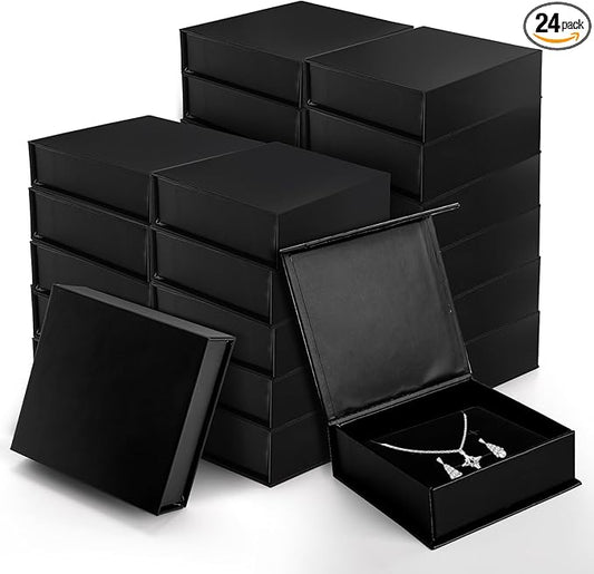 Covzoe 24 Pack Cardboard Jewelry Boxes, 3.6 x 3.6 x 1.3 Inch Small Jewelry Gift Boxes with Cotton Filled and Lid, Jewelry ...