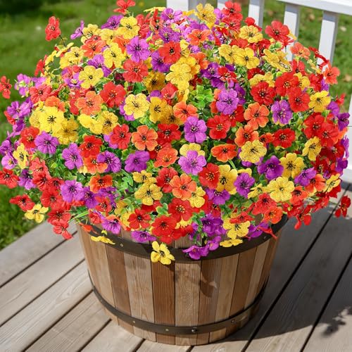 Alupssuc 24 Bundles Artificial Flowers for Outdoors Decoration, UV Resistant Silk Faux Floral Spring Summer Fake Plastic P...