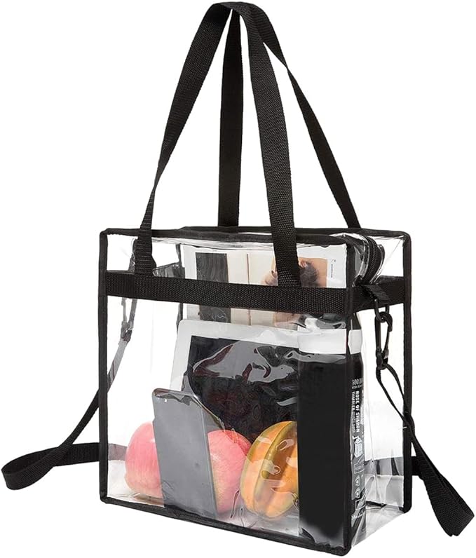 BAGAIL Clear Bags 12x6x12 Stadium Approved Clear Tote Bag with Zipper Closure Crossbody Shoulder Bag with Adjustable Strap