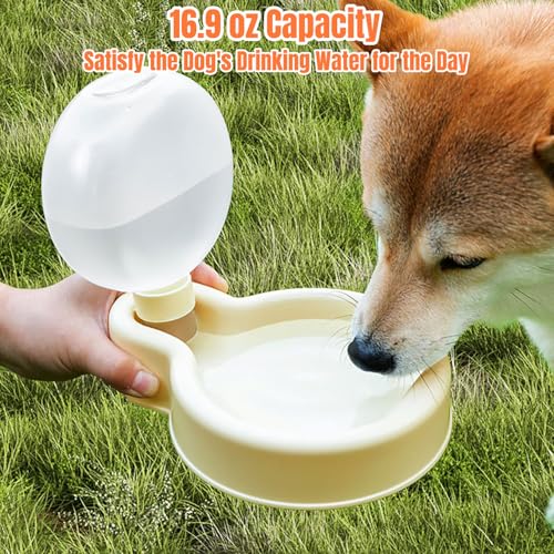 Bigpomelos Dog Water Bottle (Foldable Portable) - Cream White 16.9oz Food-Grade Pet Water Dispenser with Bowl, for Dog Wal...