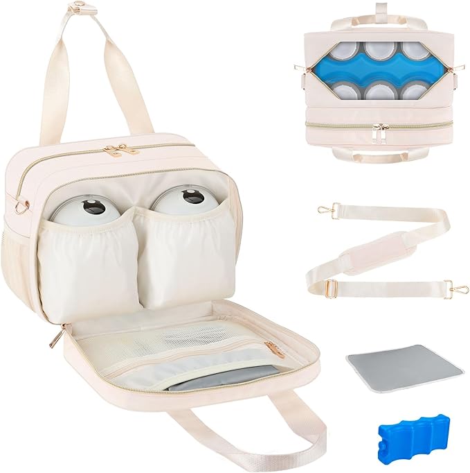 PIIOSER Breastmilk Cooler Bag with Ice Pack, Fits 6 Baby Bottles Up to 9 Ounce, Insulated Bottle Travel Bags with Shoulder...