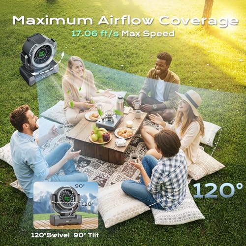 24000mAh Camping Fan, Portable Rechargeable Fan, Battery Powered Fan with LED Lantern & 120° Oscillation, Battery Operated...