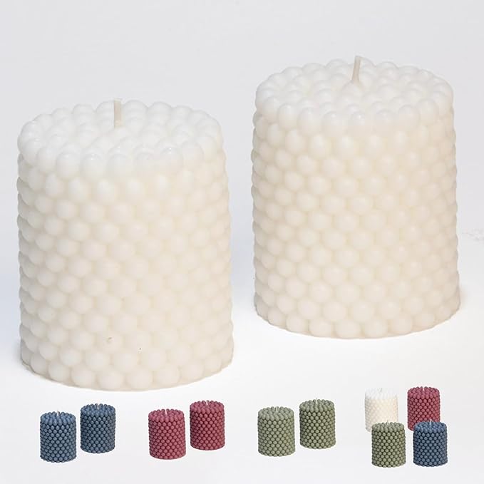 Hearthfire Hygge Bubble Candle Soy Candle Sets | Unscented White Mini Pillars | 25-Hr Burn Time | Trendy Colored Funky Can...