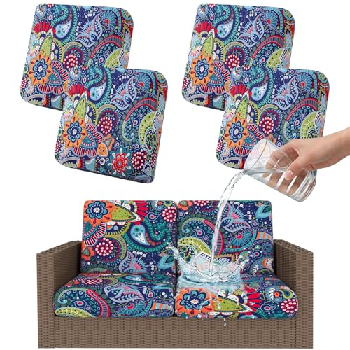 Smiry Waterproof Patio Cushion Covers, Stretch Outdoor Couch Slipcovers Replacement Washable Furniture Protector Sofa Chai...